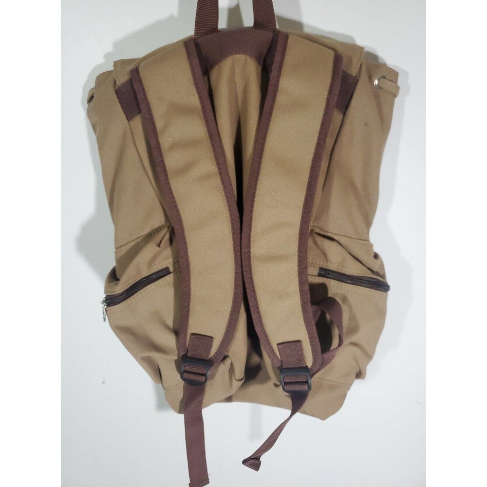 Bella Russo Canvas Backpack Rucksack Bookbag Brown Tan 16"x 18" Zip Snap Close - Picture 4 of 7
